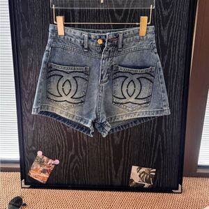Chanel Vintage CC Logo Denim Shorts Washed Blue NWT 👖